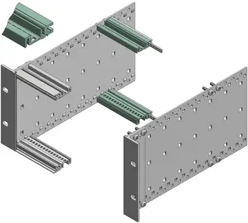 Profiles Bus profiles for high mechanical loads, natural-coloured anodised aluminium, conductive contact surfaces, 2-hole fixing, for indirect backplane fixing