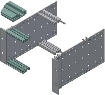 Perfiles/juegos de perfiles Perfiles frontales para esfuerzos mecánicos elevados, de aluminio anodizado en color natural, superficies de contacto conductoras, sujeción mediante 2 taladros