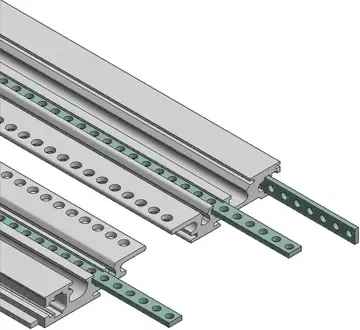 Strisce filettate e strisce isolanti Barra a fori filettati in acciaio zincato, M2,5, 5 x 1,5 mm, per scanalature di profilati orizzontali e il fissaggio posteriore di backplane, barre isolanti e guide a sezione Z