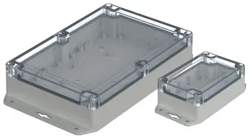 PC, crystal-clear lid, with wall brackets Enclosure, polycarbonate, crystal-clear lid, with wall brackets