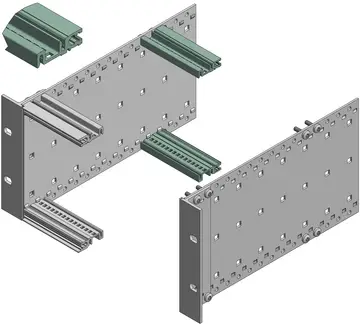 Perfiles/juegos de perfiles Perfiles para BUS con separador integrado de bandas aislantes para esfuerzos mecánicos elevados, aluminio anodizado en color natural, superficies de contacto conductoras, con sujeción mediante 2 taladros, para sujeción directa de placas de BUS