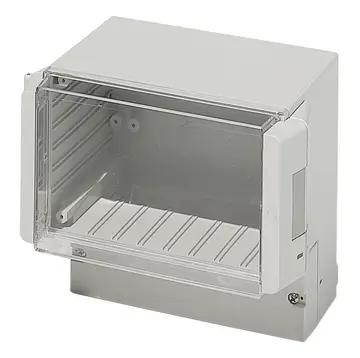 With crystal-clear lid, hinged and with snap lock, IP 65 Enclosure with metric pre-punchings in the terminal compartment