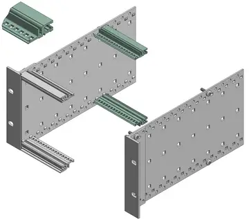 Profilati Profilati per bus con distanza integrata per striscia isolante, in alluminio anodizzato in colore naturale, superfici di contatto conduttive, per il fissaggio diretto di backplane