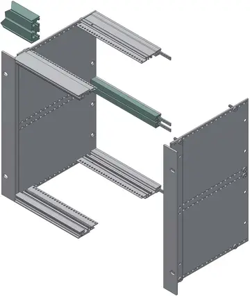 Profilati / Kit di profilati Profilati doppi per bus per subrack 6 U, in alluminio anodizzato in colore naturale, per il fissaggio di backplane