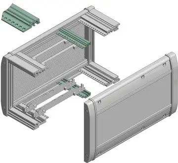 19" profiles Snap profiles, natural-coloured anodised aluminium, for holding the card guides