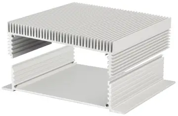 Enclosures with cooling fins Enclosures with cooling fins on one half-shell and continuous profiled wall brackets on the other half-shell