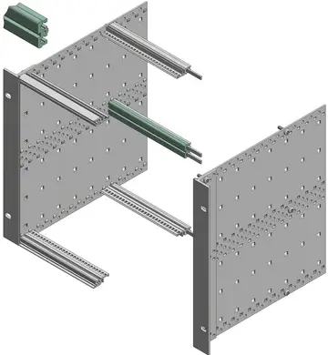 Profilati / Kit di profilati Profilati doppi per bus, in alluminio anodizzato in colore naturale, superfici di contatto conduttive, per il fissaggio indiretto di backplane