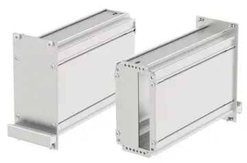 Frame-type plug-in units Interzoll PRO frame-type plug-in units, 3 U, natural-coloured anodised aluminium front panel, colourless passivated aluminium side profiles, galvanised steel cover plates, plain, galvanised steel rear panel with one slot, 3 U