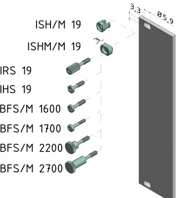 Front panel Mounting material for part front panels and plug-in units