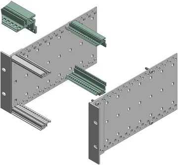 Perfiles/juegos de perfiles Perfiles traseros de aluminio anodizado en color natural, superficies de contacto conductoras, para conectores según DIN EN 60603-2 (antes DIN 41612)