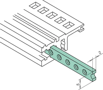 Thread and insulating strips Tapped strips, galv. steel, M2.5