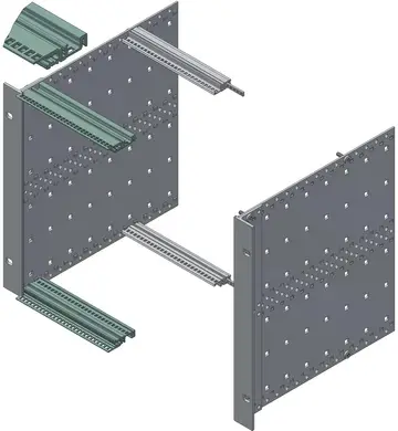 Profilok Frontprofilok magas mechanikai terheléshez és kiemelő fogantyú a IEC 60297-3-102 / IEEE 1101.10 szabvány szerint, nyers színű eloxált alumínium, vezetőképes érintkezési felületek, kétfuratos rögzítés