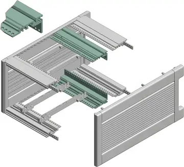 Perfiles/juegos de perfiles Perfiles traseros de aluminio anodizado en color natural, con Z-rail integrado para conectores según DIN EN 60603-2 (antes DIN 41612)