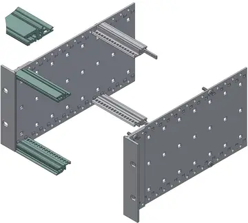 Profiles / profile sets Front profiles with short lip (standard), natural-coloured anodised aluminium, conductive contact surfaces