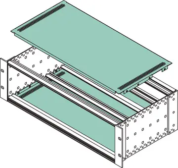 Caches en tôle Plaques de protection CEM à visser, aluminium passivé, perforé, avec des encoches latérales pour rails profilés en 160, 220, 280, 340, 400 et 460 mm  de profondeur