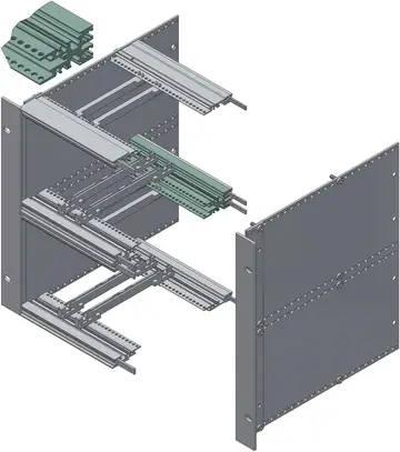 Profilati / Kit di profilati Profilati doppi per bus, in alluminio anodizzato in colore naturale, per il fissaggio di backplane in subrack 6 U suddiviso in 2 da 3 U