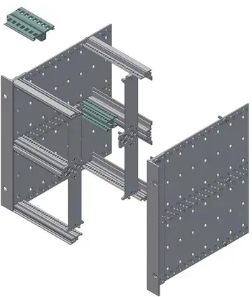 Profile / Profilsätze Rastprofile, Alu naturfarben eloxiert, Kontaktflächen leitfähig, für gemischten Ausbau und rückseitigen Einbau von 80 mm Compact PCI Baugruppen